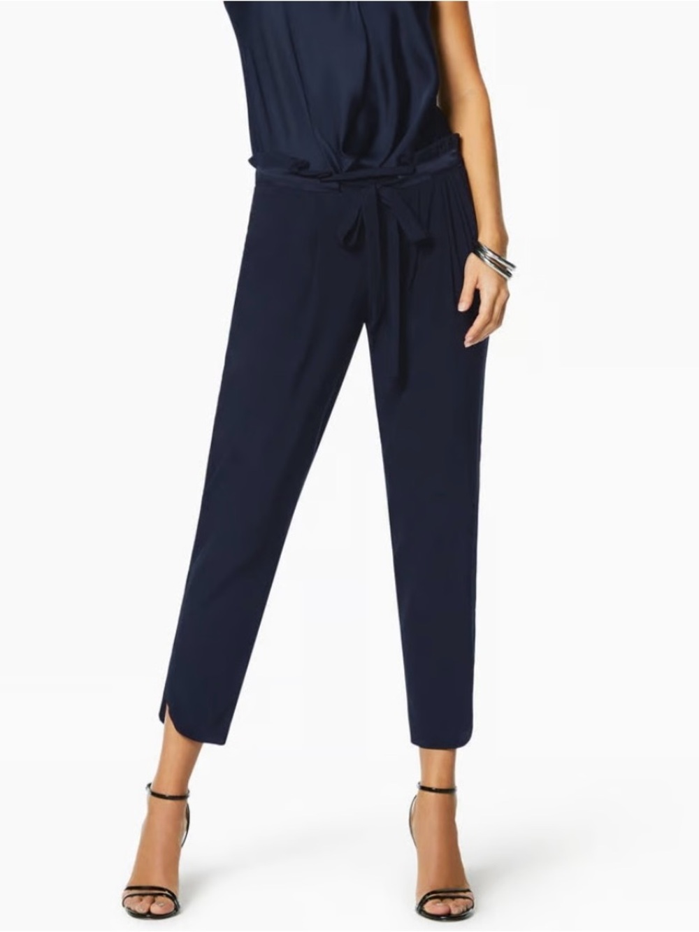 Ramy Brook Women's Allyn Silk Paperbag Waist Pants in Navy Size Medium Spring